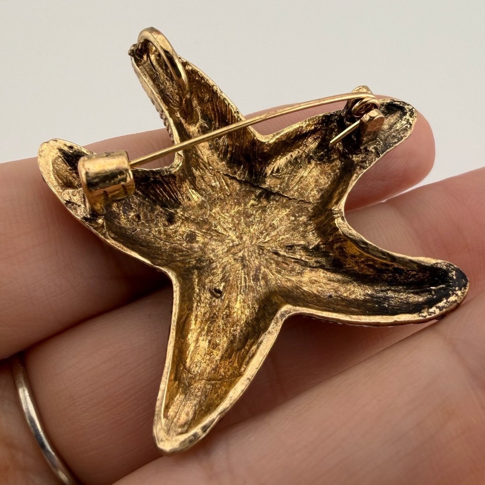 Small Multi-Color Starfish Rhinestone Gold Tone Brooch Pin - Picture 4 of 5